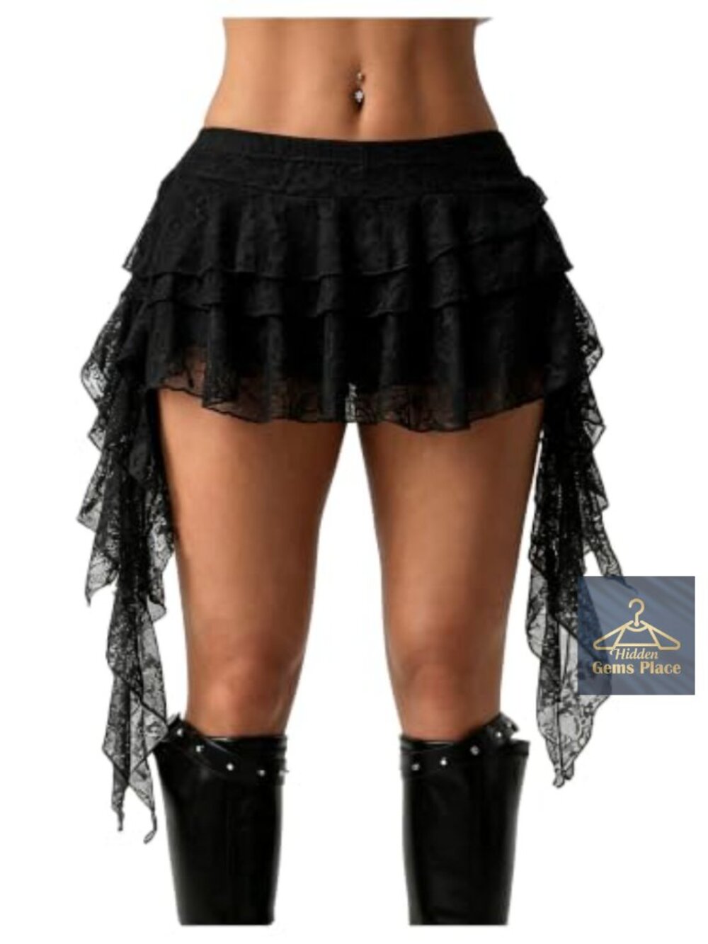 Y2K Ruffle Lace Mesh Mini Skort Asymmetrical Flowy